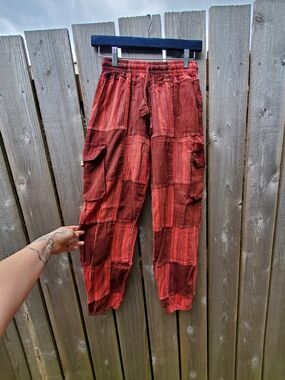 The Little Bazaar Red Patchwork Cargo Pants Size S